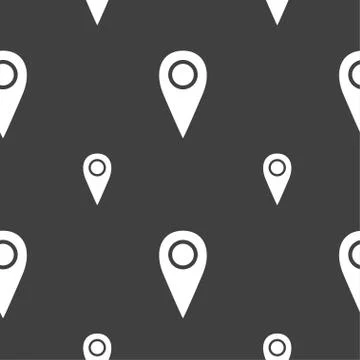 Map pointer icon sign. Seamless pattern on a gray background. Vector Stock Illustration