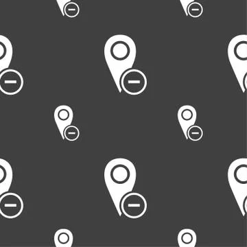 Map pointer icon sign. Seamless pattern on a gray background. Vector Illustrazione stock