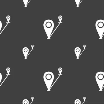 Map pointer icon sign. Seamless pattern on a gray background. Vector Illustrazione stock