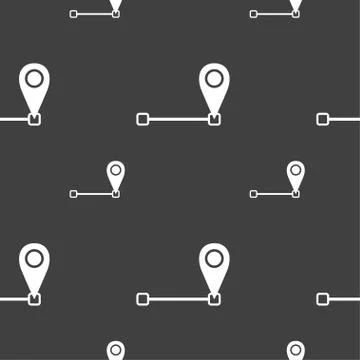 Map pointer icon sign. Seamless pattern on a gray background. Vector Illustrazione stock