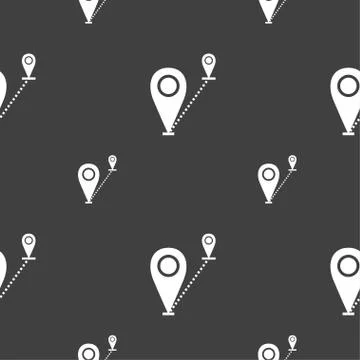 Map pointer icon sign. Seamless pattern on a gray background. Vector Stock Illustration