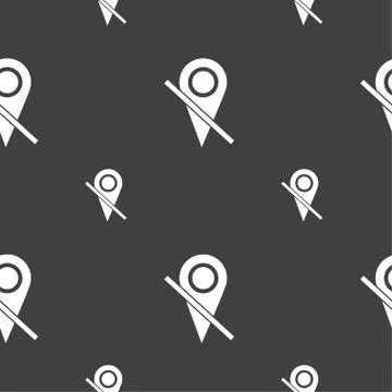 Map pointer icon sign. Seamless pattern on a gray background. Vector Stock Illustration