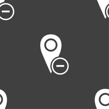Map pointer icon sign. Seamless pattern on a gray background. Vector Illustrazione stock
