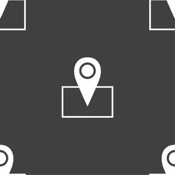 Map pointer icon sign. Seamless pattern on a gray background. Vector 스톡 일러스트