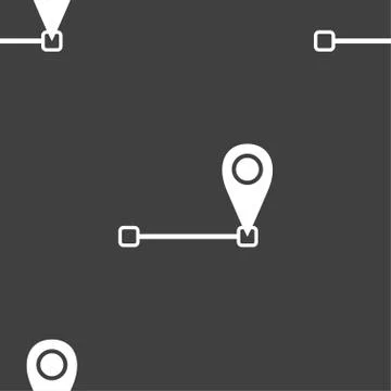 Map pointer icon sign. Seamless pattern on a gray background. Vector Stock Illustration