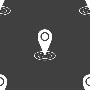 Map pointer icon sign. Seamless pattern on a gray background. Vector Illustrazione stock