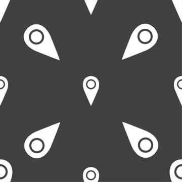 Map pointer icon sign. Seamless pattern on a gray background. Vector Stock Illustration