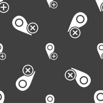 Map pointer icon sign. Seamless pattern on a gray background. Vector Illustrazione stock