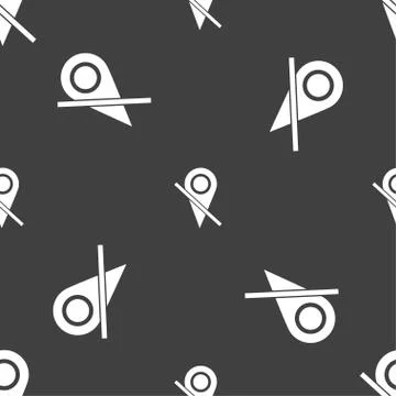 Map pointer icon sign. Seamless pattern on a gray background. Vector Stock Illustration