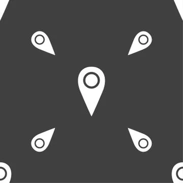 Map pointer icon sign. Seamless pattern on a gray background. Vector Illustrazione stock