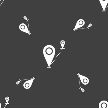 Map pointer icon sign. Seamless pattern on a gray background. Vector Stock Illustration