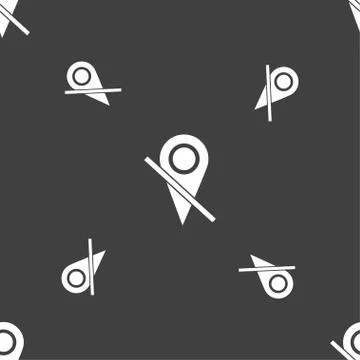 Map pointer icon sign. Seamless pattern on a gray background. Vector Stock Illustration