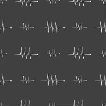 Map pointer icon sign. Seamless pattern on a gray background. Vector Stock Illustration