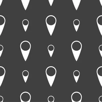 Map pointer icon sign. Seamless pattern on a gray background. Vector Stock Illustration