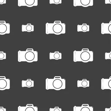 Map pointer icon sign. Seamless pattern on a gray background. Vector Illustrazione stock