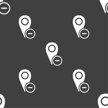 Map pointer icon sign. Seamless pattern on a gray background. Vector Illustrazione stock