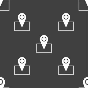 Map pointer icon sign. Seamless pattern on a gray background. Vector イラスト素材