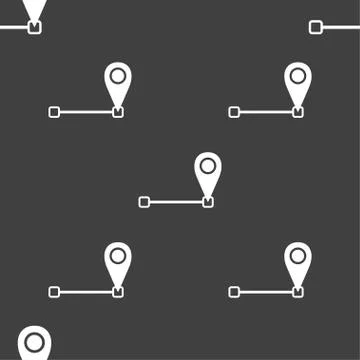 Map pointer icon sign. Seamless pattern on a gray background. Vector Stock Illustration