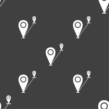 Map pointer icon sign. Seamless pattern on a gray background. Vector Illustrazione stock