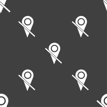 Map pointer icon sign. Seamless pattern on a gray background. Vector Stock Illustration