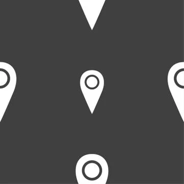 Map pointer icon sign. Seamless pattern on a gray background. Vector Stock Illustration