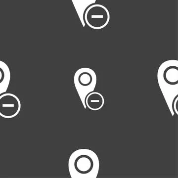 Map pointer icon sign. Seamless pattern on a gray background. Vector Illustrazione stock