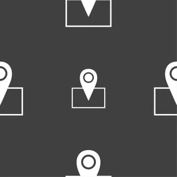 Map pointer icon sign. Seamless pattern on a gray background. Vector イラスト素材