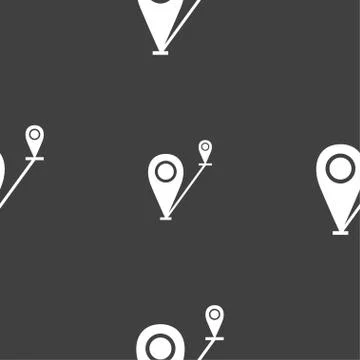 Map pointer icon sign. Seamless pattern on a gray background. Vector Illustrazione stock