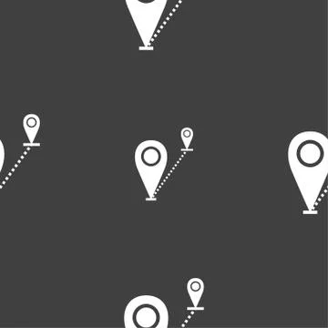 Map pointer icon sign. Seamless pattern on a gray background. Vector 스톡 일러스트