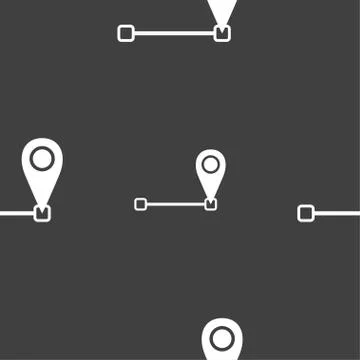 Map pointer icon sign. Seamless pattern on a gray background. Vector Stock Illustration