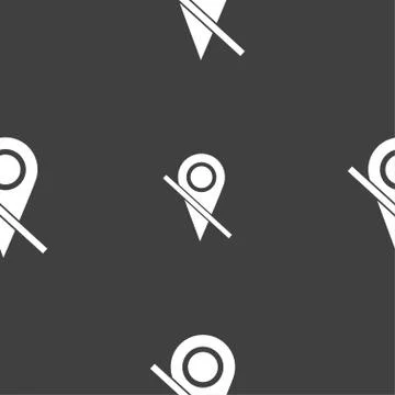 Map pointer icon sign. Seamless pattern on a gray background. Vector Illustrazione stock