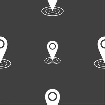 Map pointer icon sign. Seamless pattern on a gray background. Vector Stock Illustration