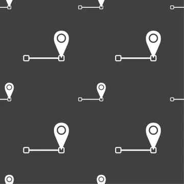 Map pointer icon sign. Seamless pattern on a gray background. Vector Illustrazione stock