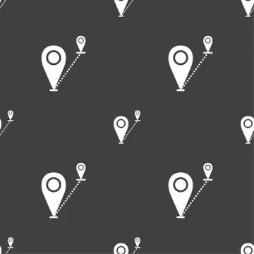 Map pointer icon sign. Seamless pattern on a gray background. Vector Stock Illustration
