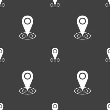 Map pointer icon sign. Seamless pattern on a gray background. Vector イラスト素材
