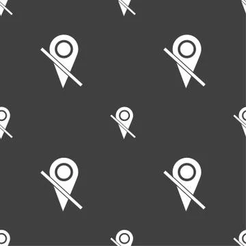 Map pointer icon sign. Seamless pattern on a gray background. Vector Stock Illustration