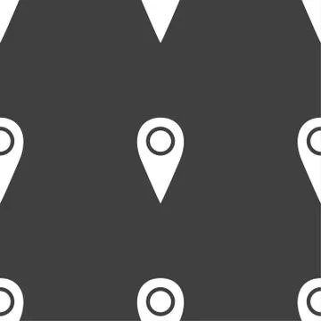 Map pointer icon sign. Seamless pattern on a gray background. Vector Stock Illustration
