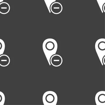 Map pointer icon sign. Seamless pattern on a gray background. Vector Illustrazione stock