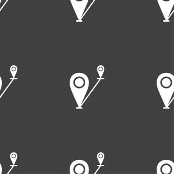 Map pointer icon sign. Seamless pattern on a gray background. Vector Illustrazione stock