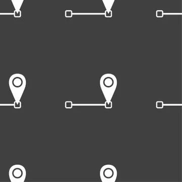 Map pointer icon sign. Seamless pattern on a gray background. Vector Stock Illustration