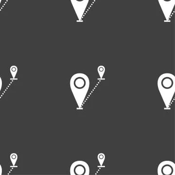 Map pointer icon sign. Seamless pattern on a gray background. Vector Illustrazione stock