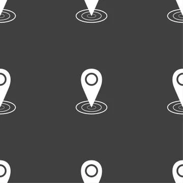 Map pointer icon sign. Seamless pattern on a gray background. Vector Stock Illustration