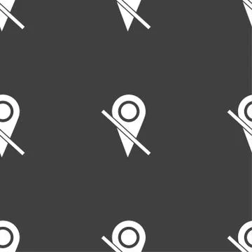 Map pointer icon sign. Seamless pattern on a gray background. Vector Illustrazione stock