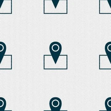 Map pointer icon sign. Seamless abstract background with geometric shapes. Illustrazione stock