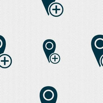 Map pointer icon sign. Seamless abstract background with geometric shapes. Stock Illustration