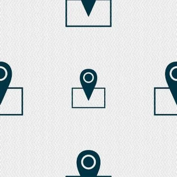 Map pointer icon sign. Seamless abstract background with geometric shapes. Illustrazione stock