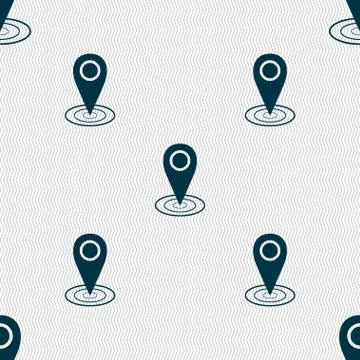 Map pointer icon sign. Seamless abstract background with geometric shapes. イラスト素材