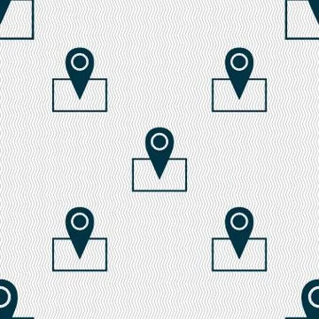 Map pointer icon sign. Seamless abstract background with geometric shapes. イラスト素材