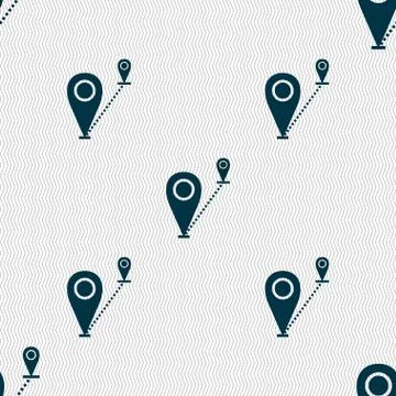 Map pointer icon sign. Seamless abstract background with geometric shapes. イラスト素材