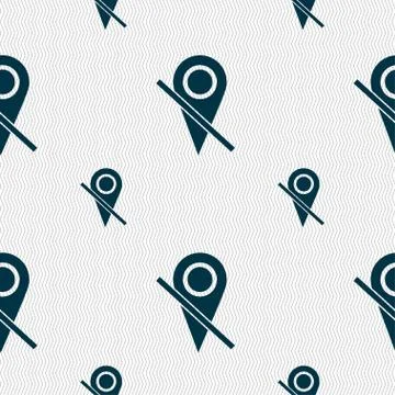 Map pointer icon sign. Seamless pattern with geometric texture. Illustrazione stock